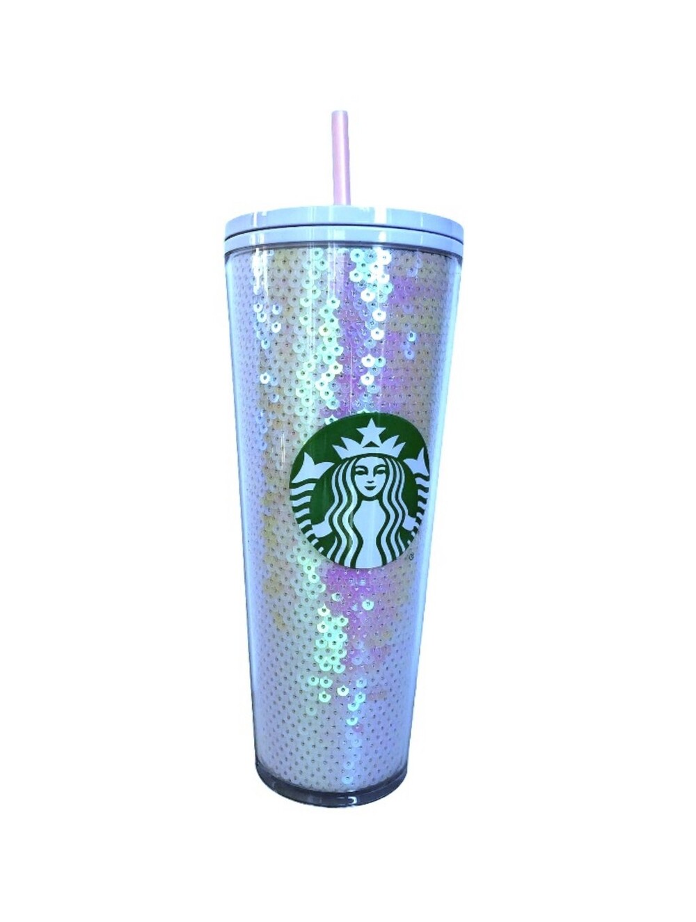 Starbucks Venti 2020 Holiday White Pink Sequins Tumbler 24 oz